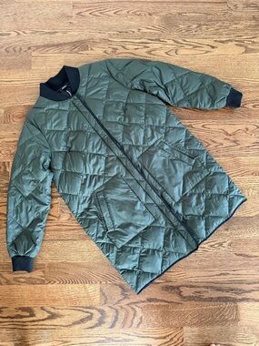 Eddie Bauer Down Quilted Bomber Puffer Jacket - Olive Green w/Black Trim